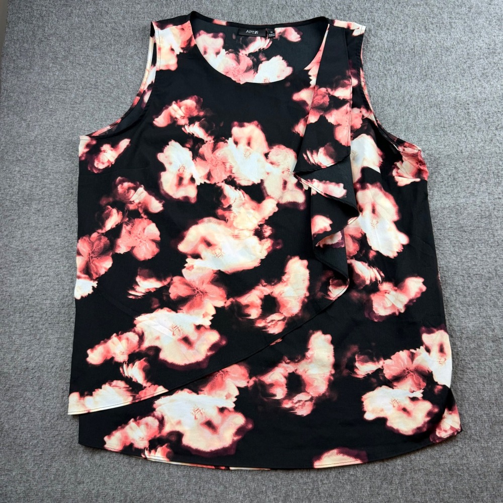 Apt 9 Blouse Women's XL‎ Black Pink Floral Ruffle Sleeveless Layered Top